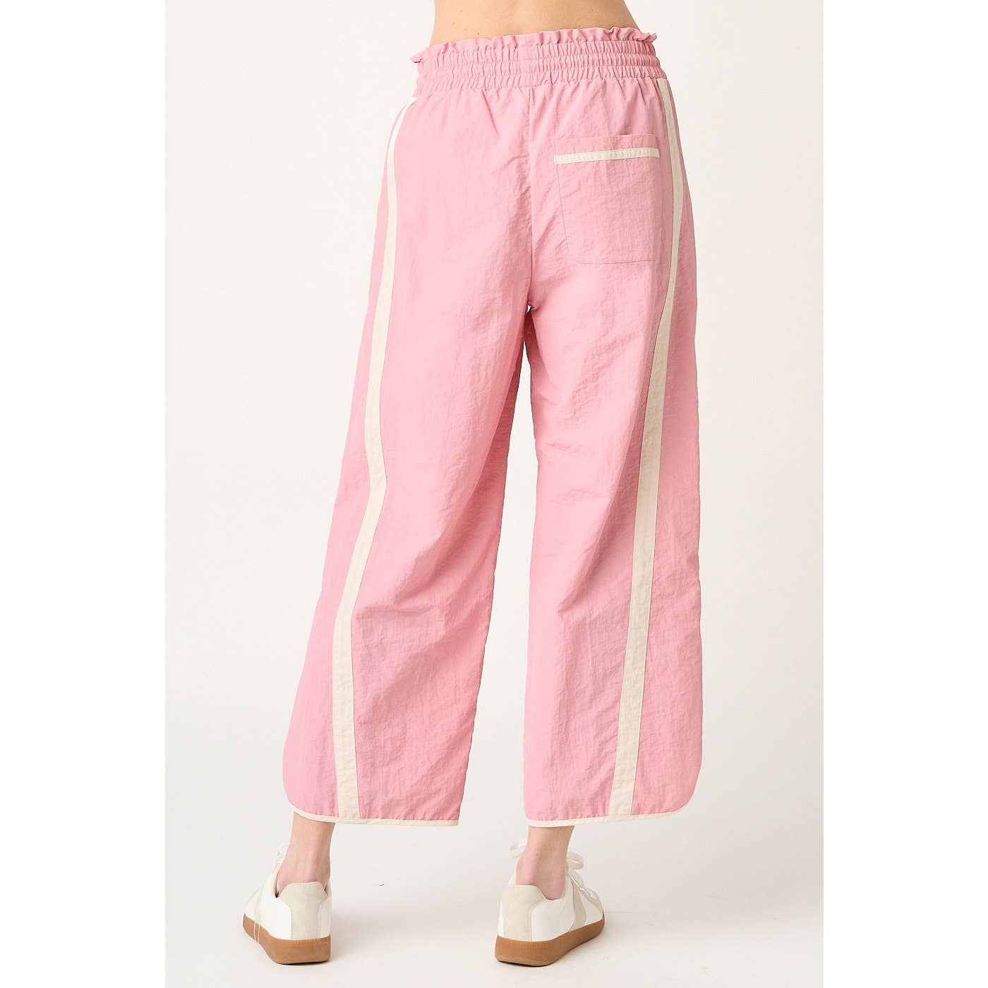 SPORTY STRIPE NYLON PULL ON BARREL LEG PANTS