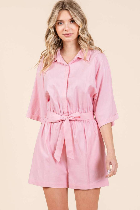 Linen Tie Belt Romper