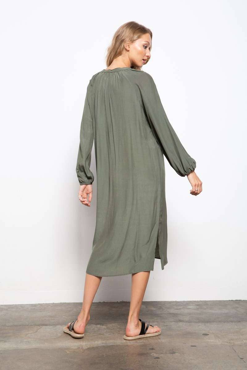 Smocking Olive Green Dress