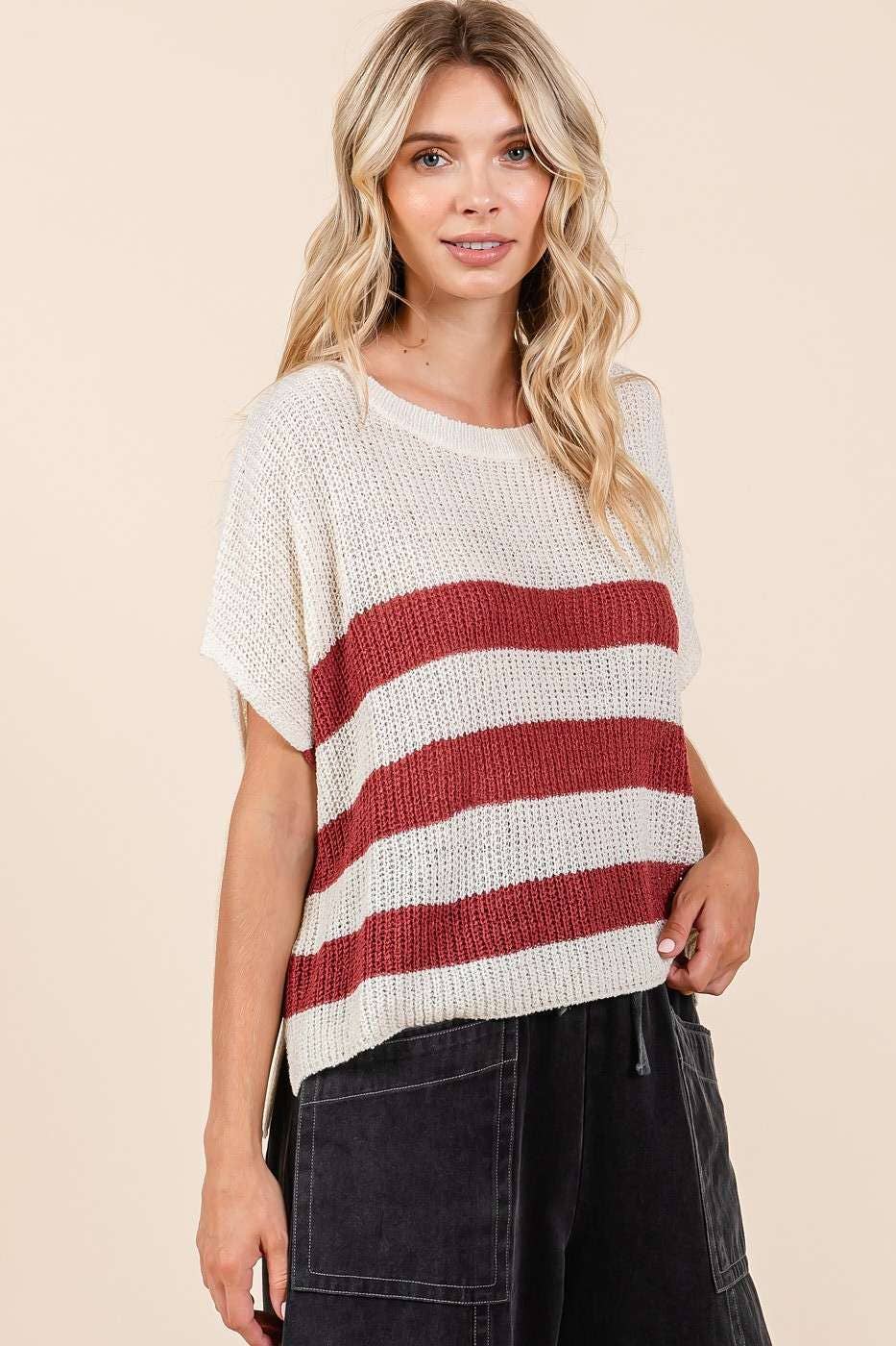 Striped Short Sleeve Sweater