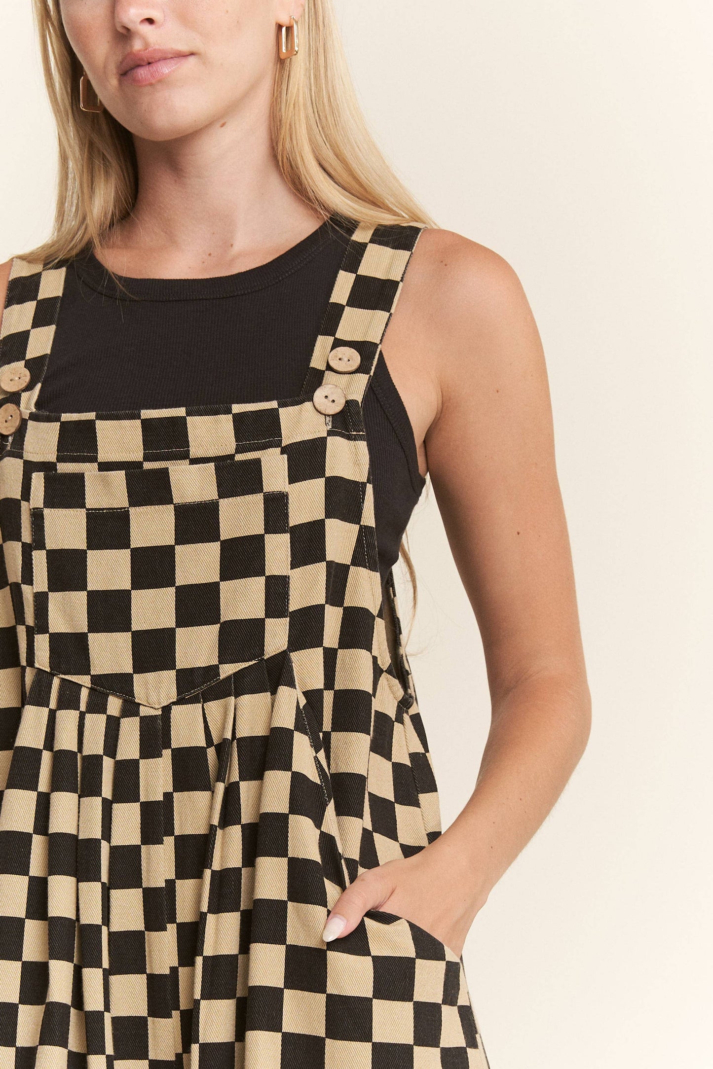 CHECKERED WIDE LEG OVERALLS