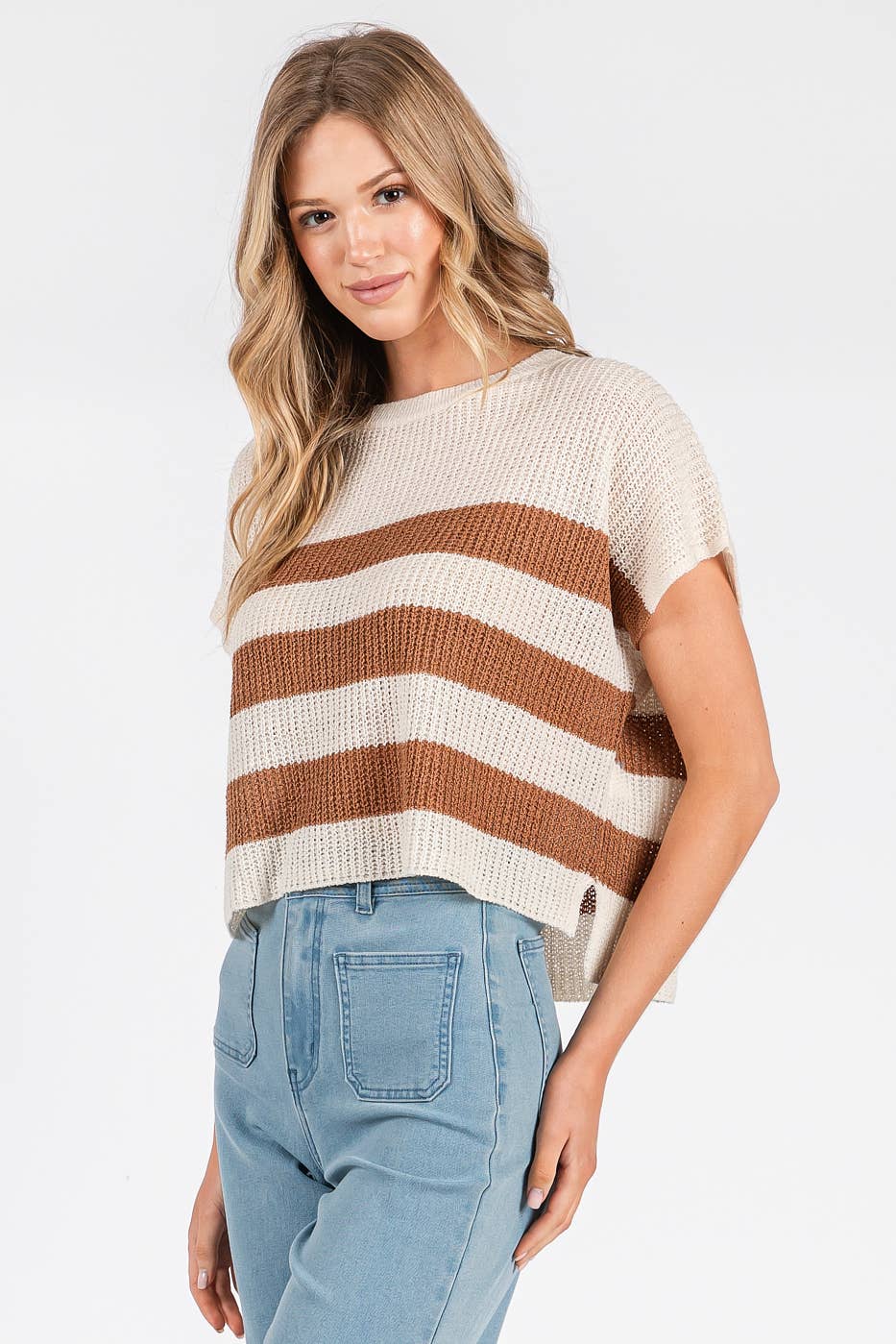 Striped Short Sleeve Sweater