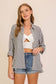 Striped 3/4 Sleeve Button-Down Shirt