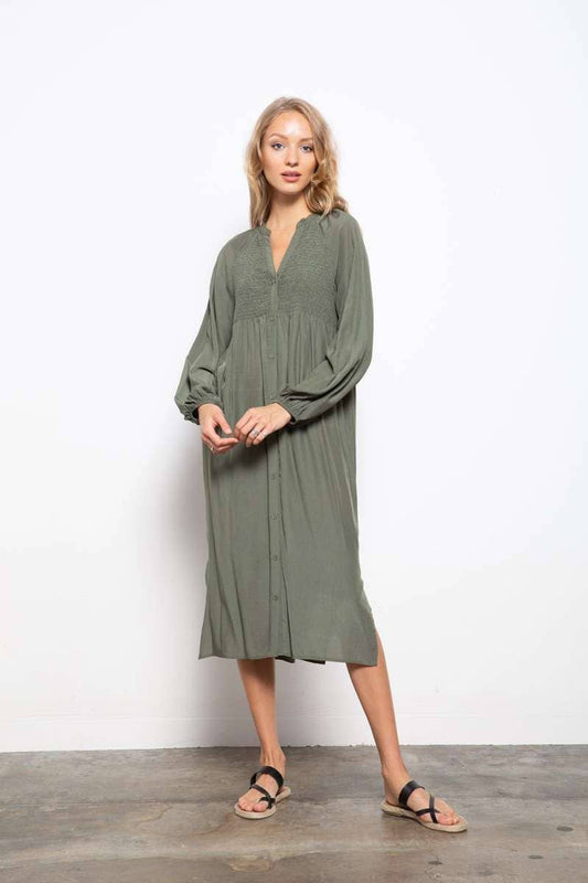 Smocking Olive Green Dress