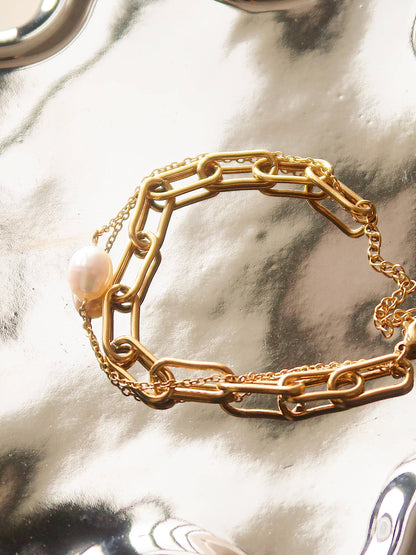 Aether Gold Stacked Chain Pearl Bracelet