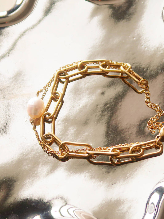 Aether Gold Stacked Chain Pearl Bracelet