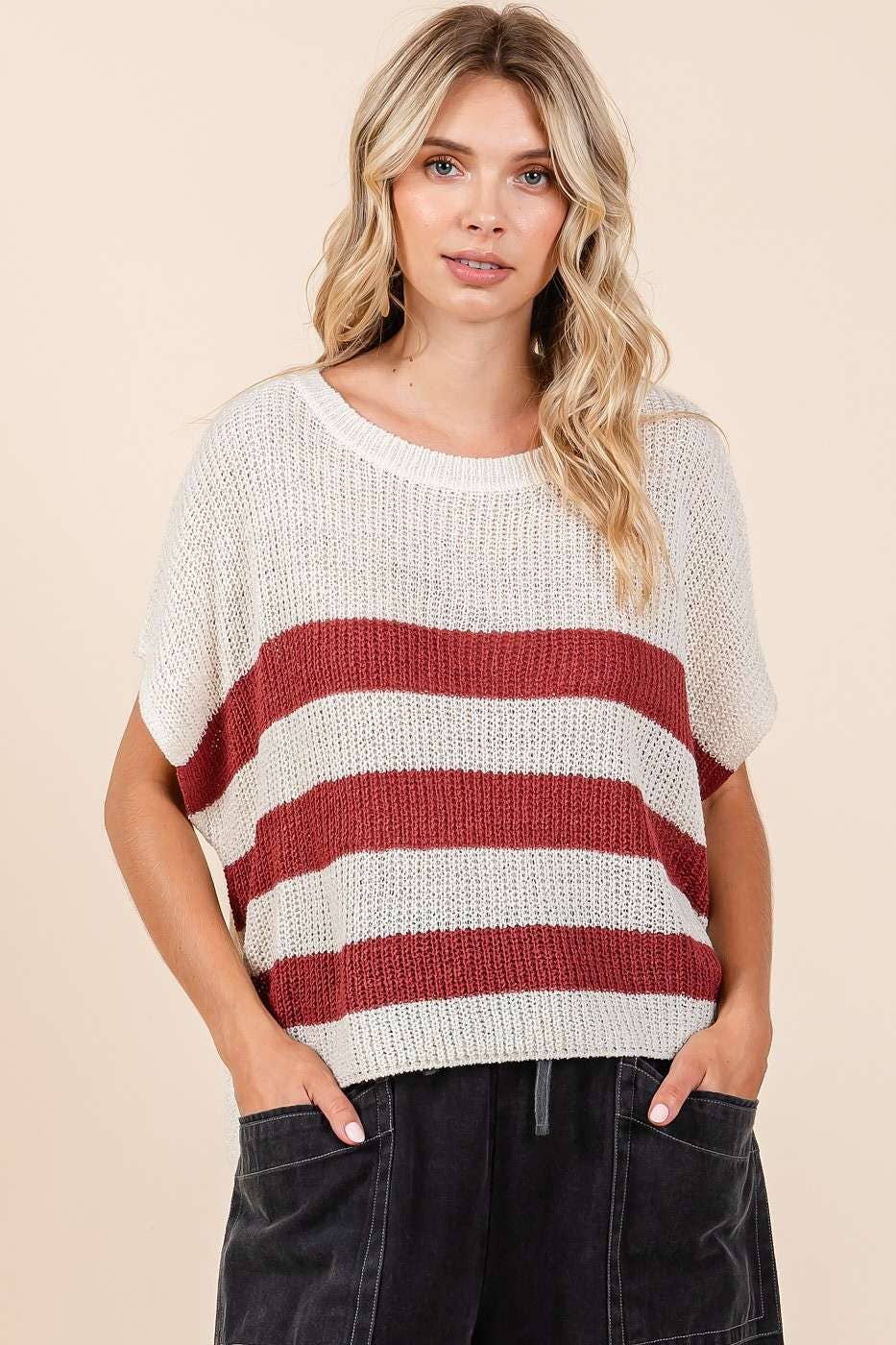 Striped Short Sleeve Sweater