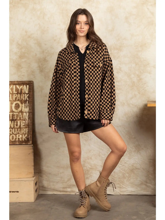 Plus Size Checkered Shacket
