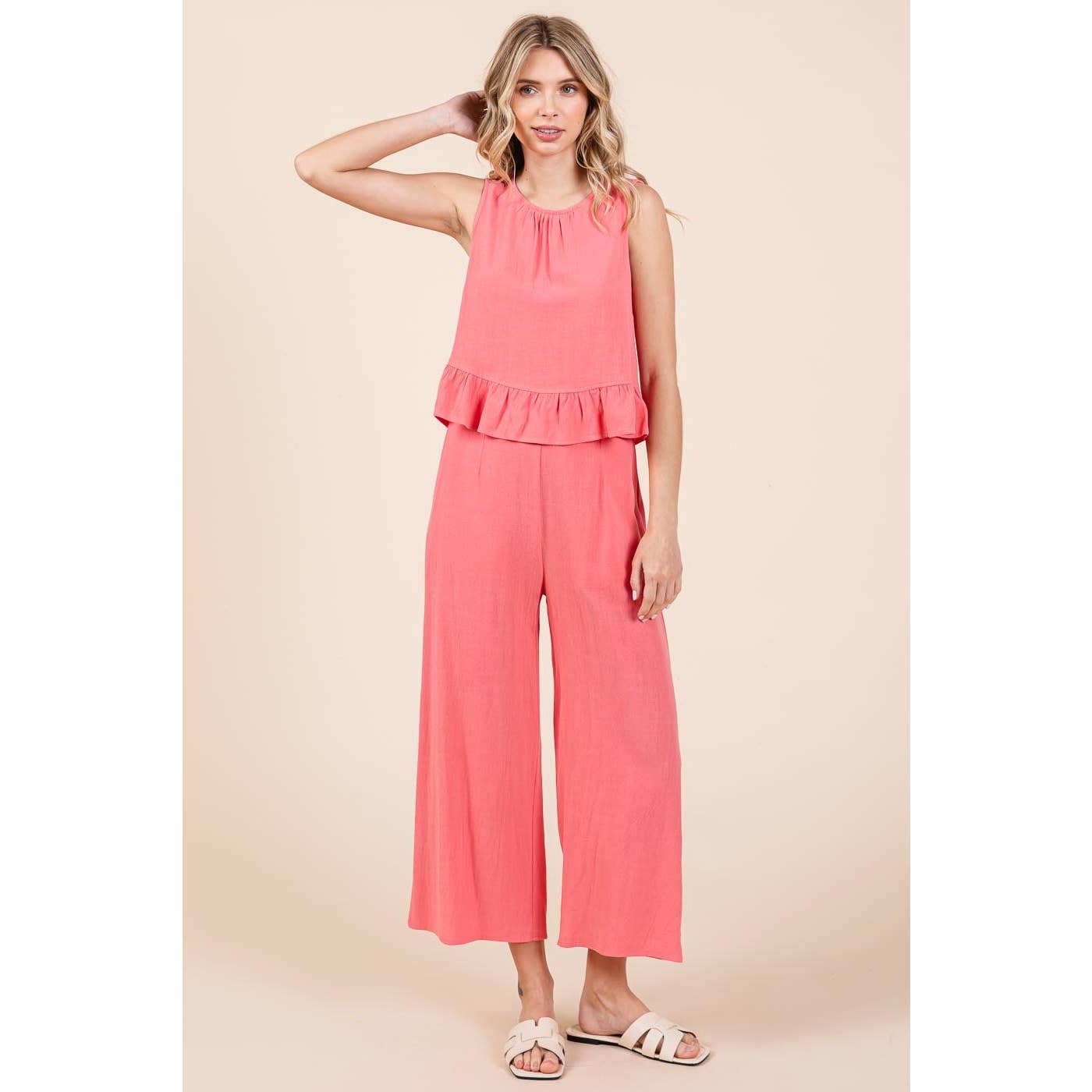 Linen Ruffle Tank Top and Pant Set