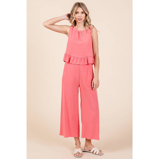 Linen Ruffle Tank Top and Pant Set