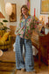Frayed Detail Plaid Wide Leg Jeans