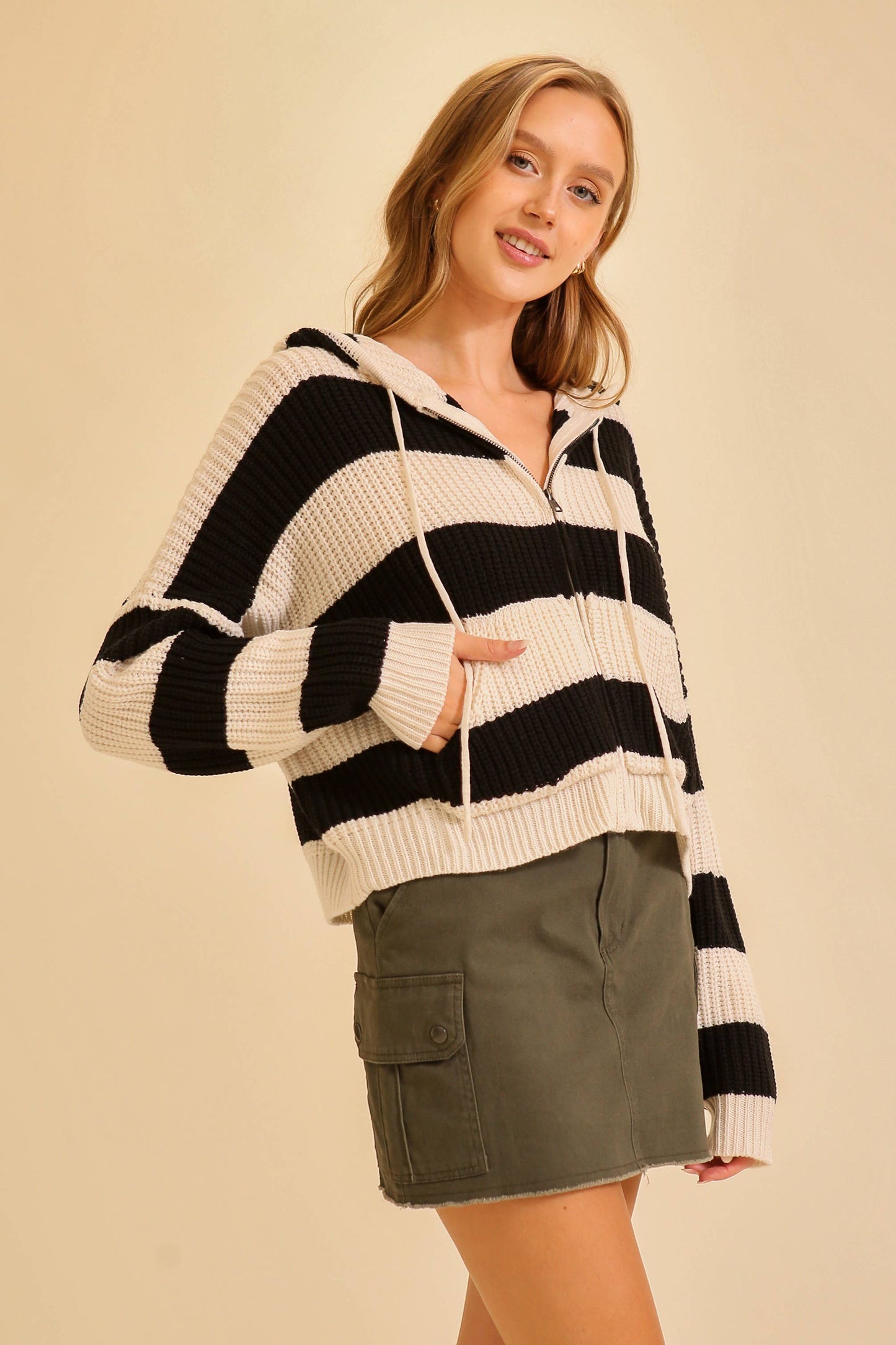 Zip Up Cable Knit Hoodie