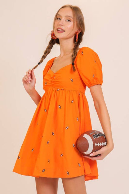 Game Day Puff Sleeve Babydoll Football Dress