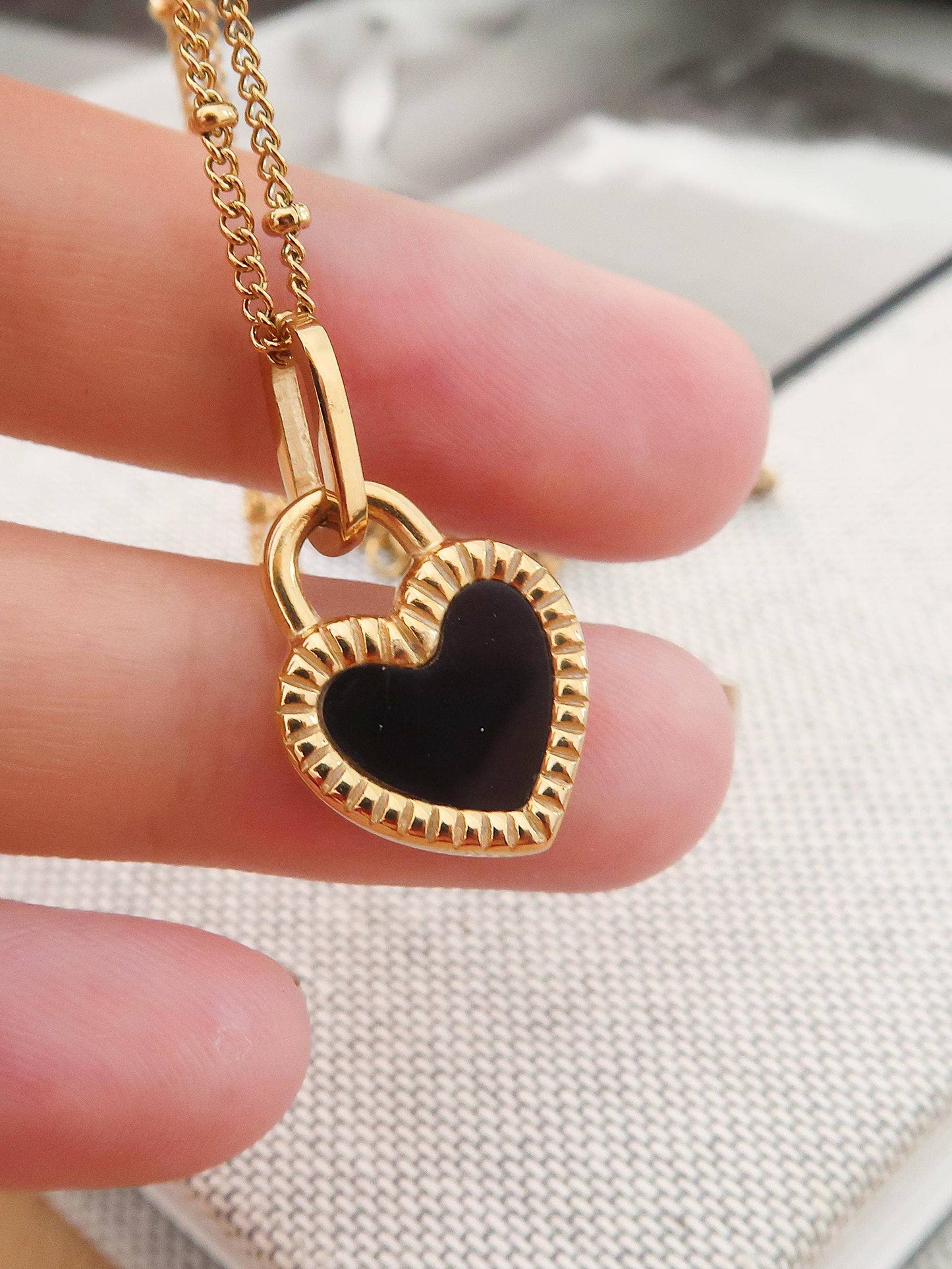 Double-Sided Black & White Heart Necklace