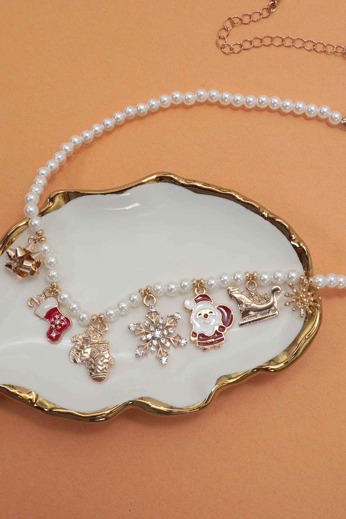 Pearl Chain Necklace with Christmas Charms