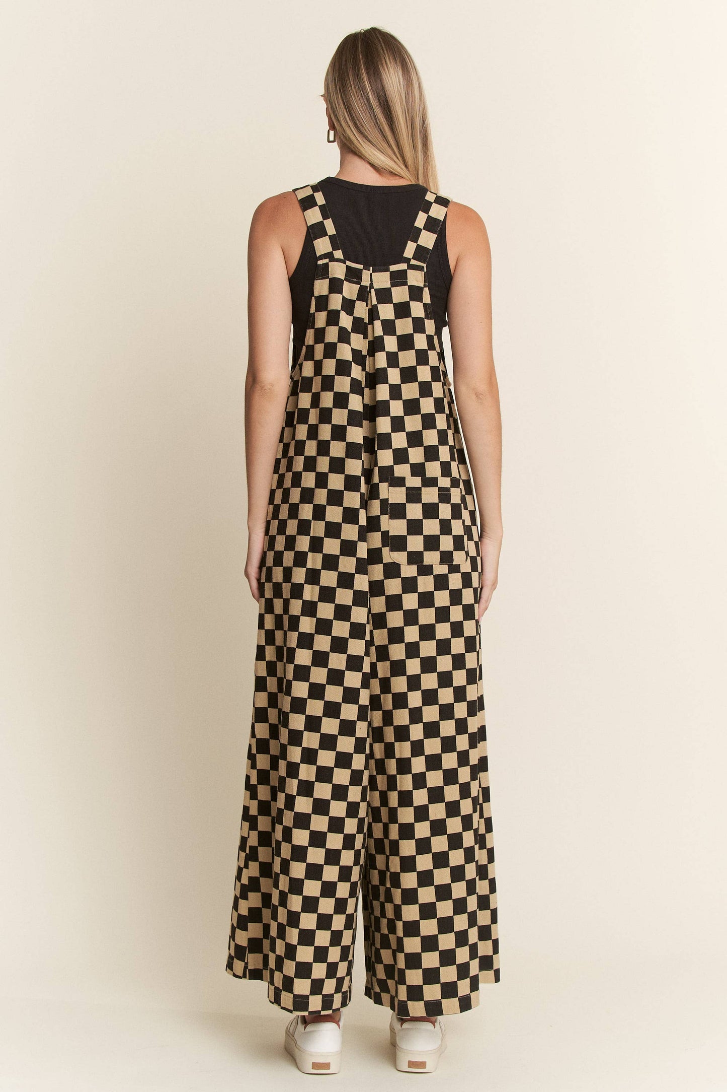 CHECKERED WIDE LEG OVERALLS