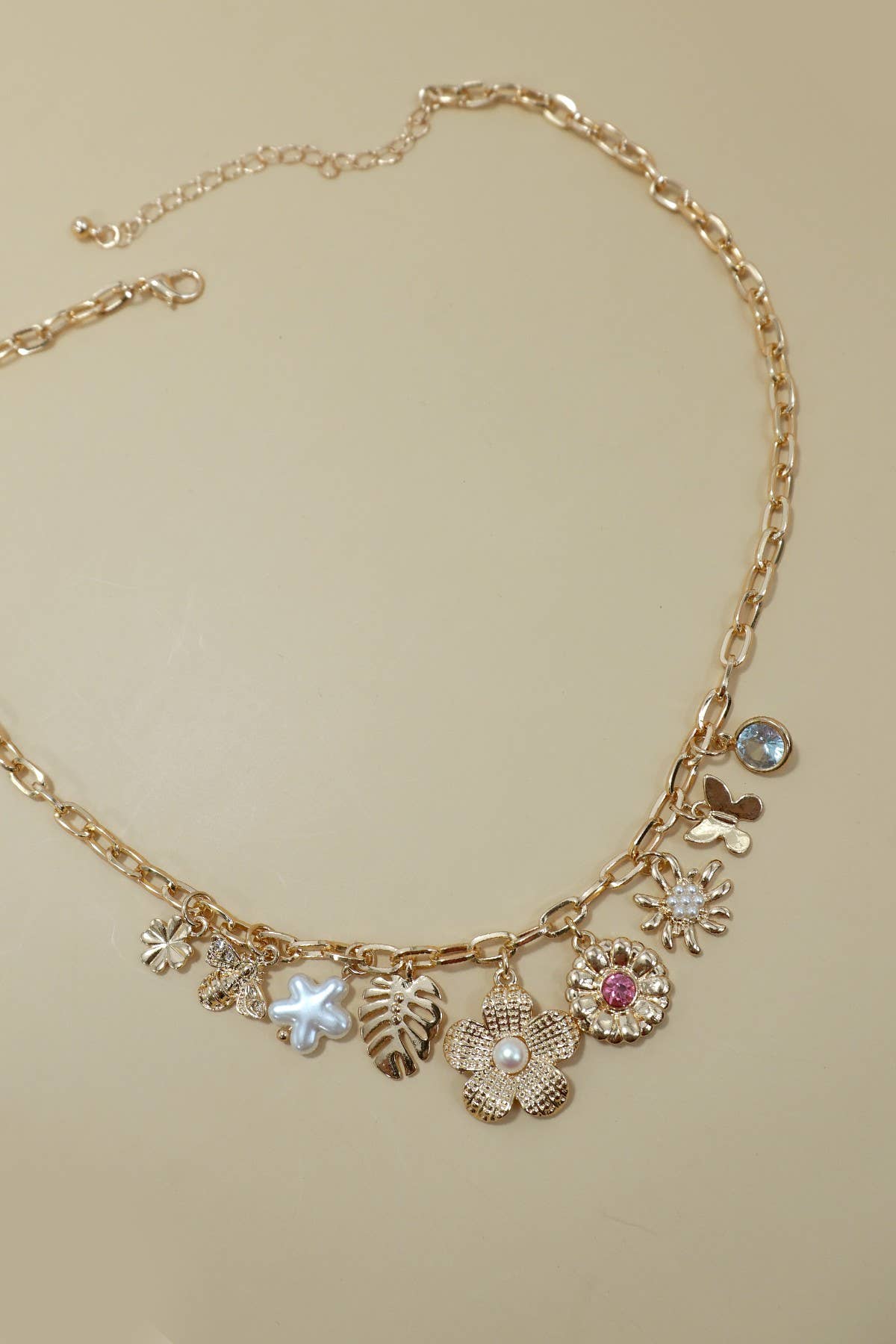 Charm Necklace Flower Leaf Butterfly