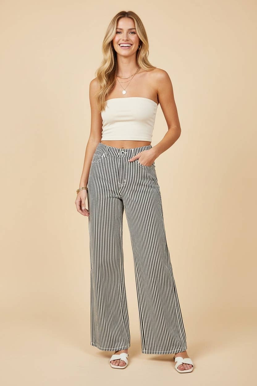High-Rise Wide-Leg Railroad Stripe Pants