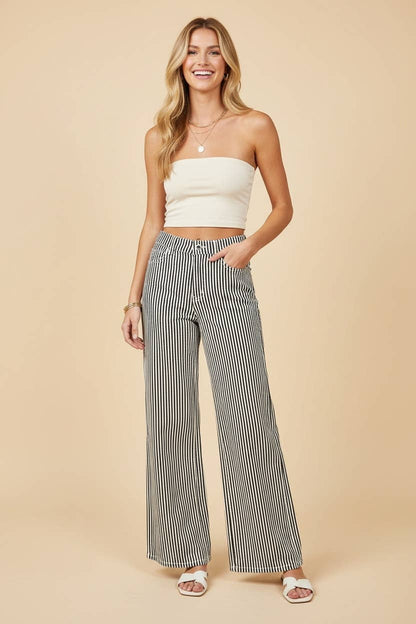 High-Rise Wide-Leg Railroad Stripe Pants