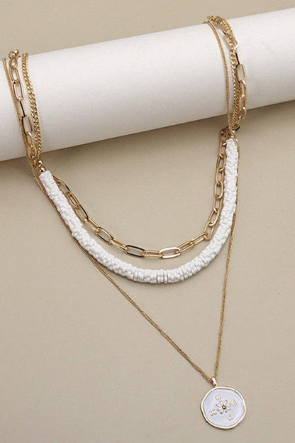 Triple Layer Compass Bead Necklace