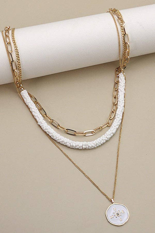 Triple Layer Compass Bead Necklace