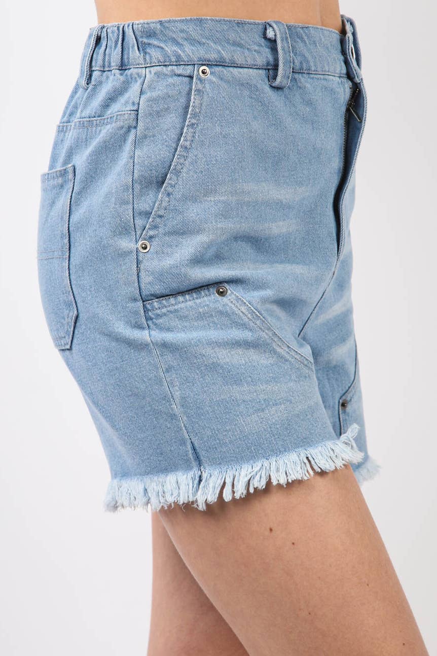 Washed Denim Shorts with Raw Edge Detail