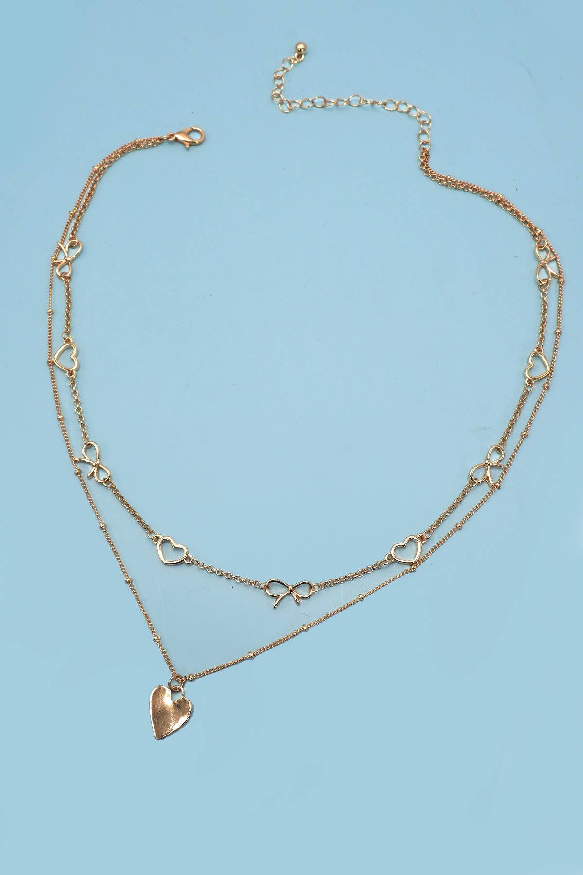 Double Layer Bow Heart Necklace