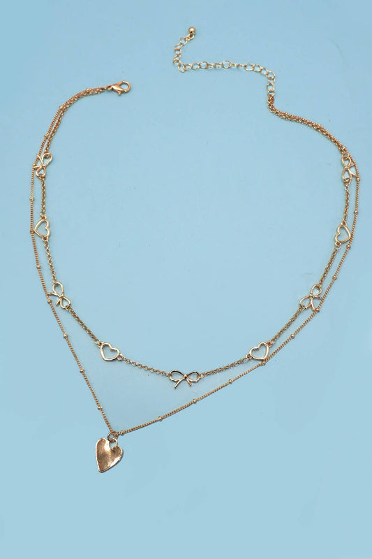 Double Layer Bow Heart Necklace