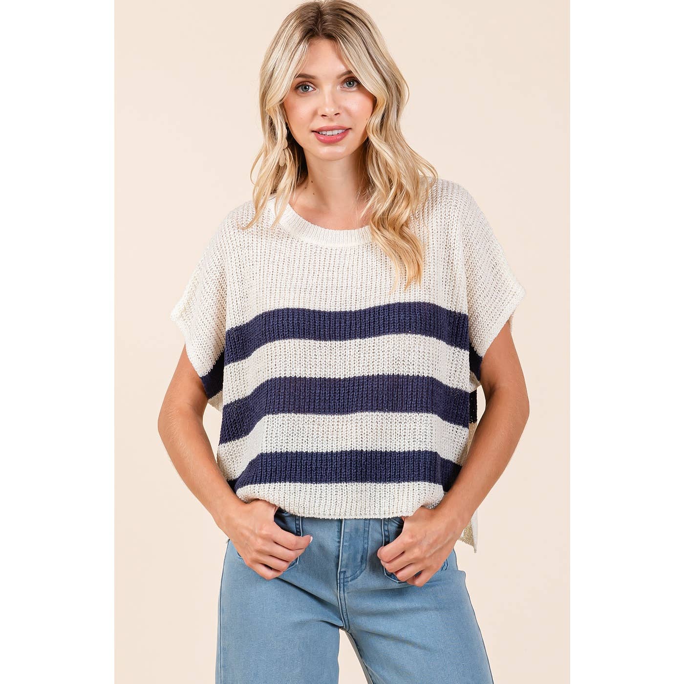 Striped Short Sleeve Sweater
