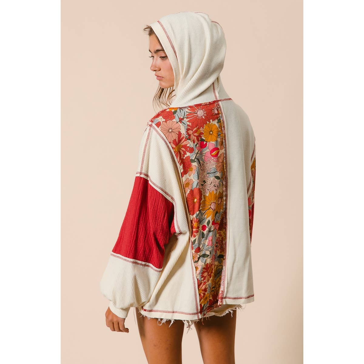 Knit and Print Mixed Hoodie