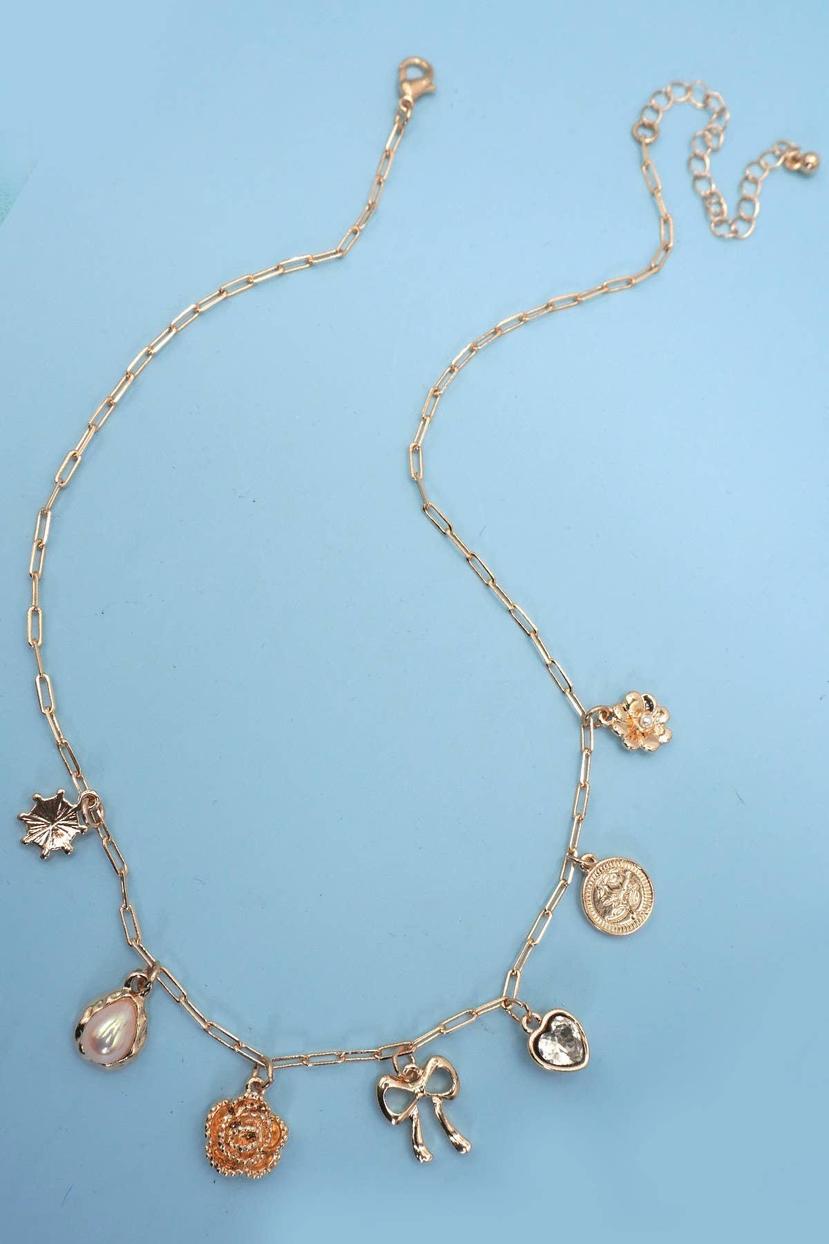 Bow Heart Charm Link Necklace