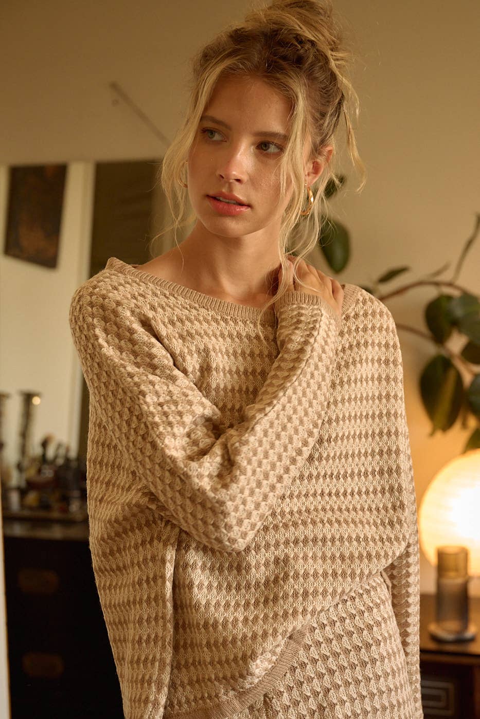 Argyle Pattern Dolman Sweater Top