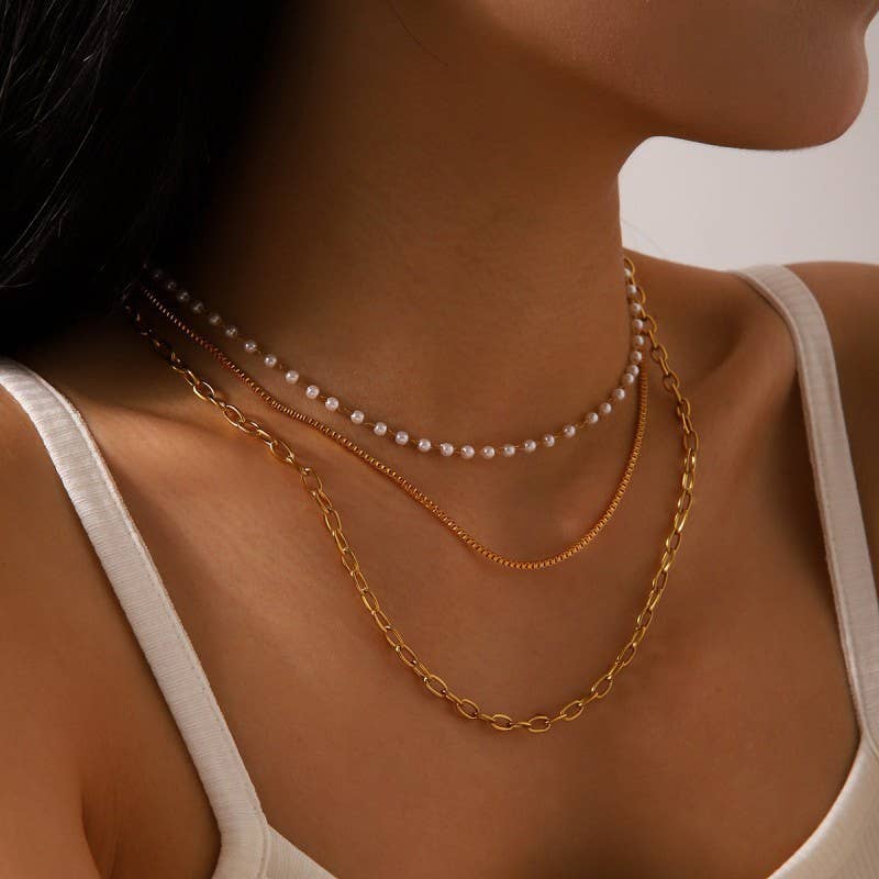 18K STAINLESS STEEL TARNISH FREE LAYERED NECKLACE