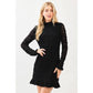 Ruffle Lace Mock Neck Long Sleeve Mini Dress