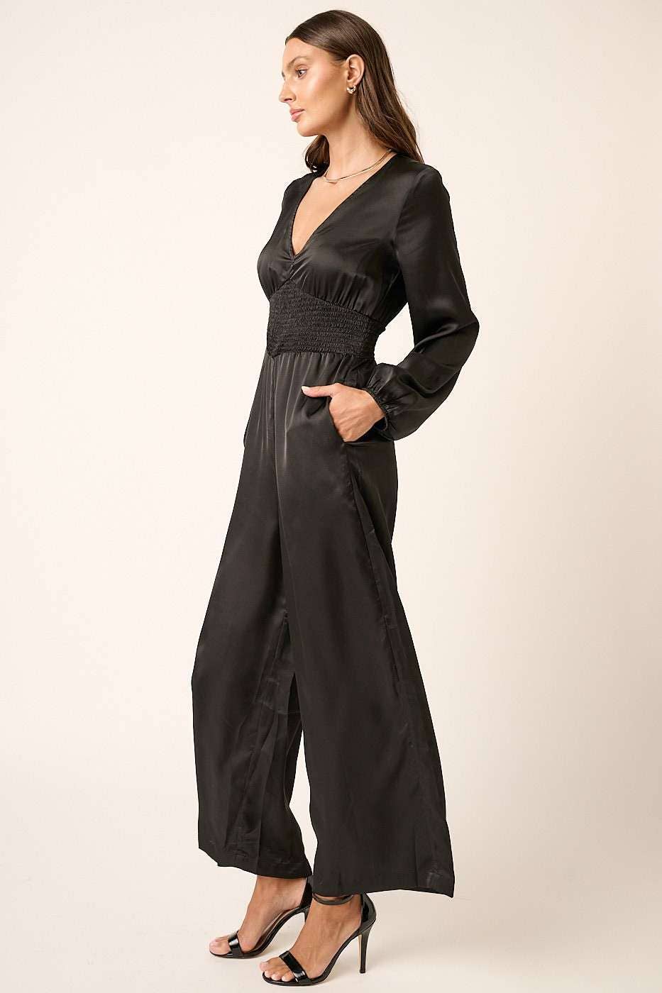 Mocha Smocking Waist Jumpsuit