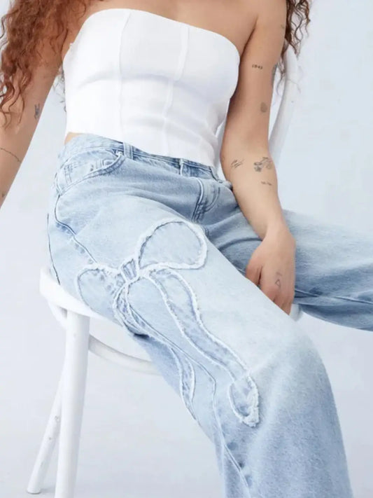Light Denim Bow Jeans