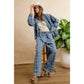 Frayed Detail Plaid Wide Leg Jeans