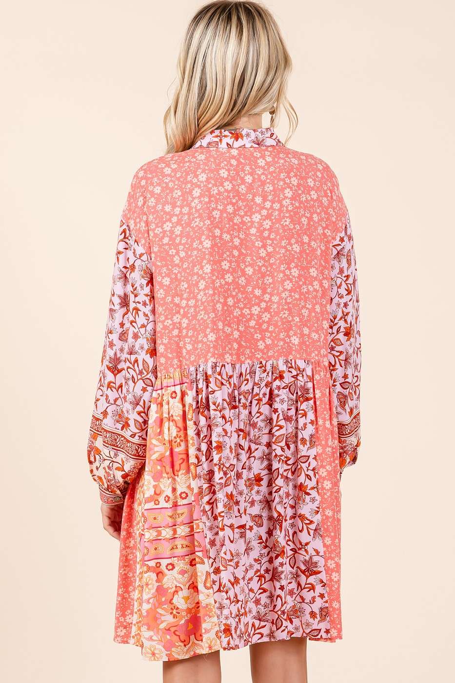 Brushstroke Bloom Mini Shirt Dress