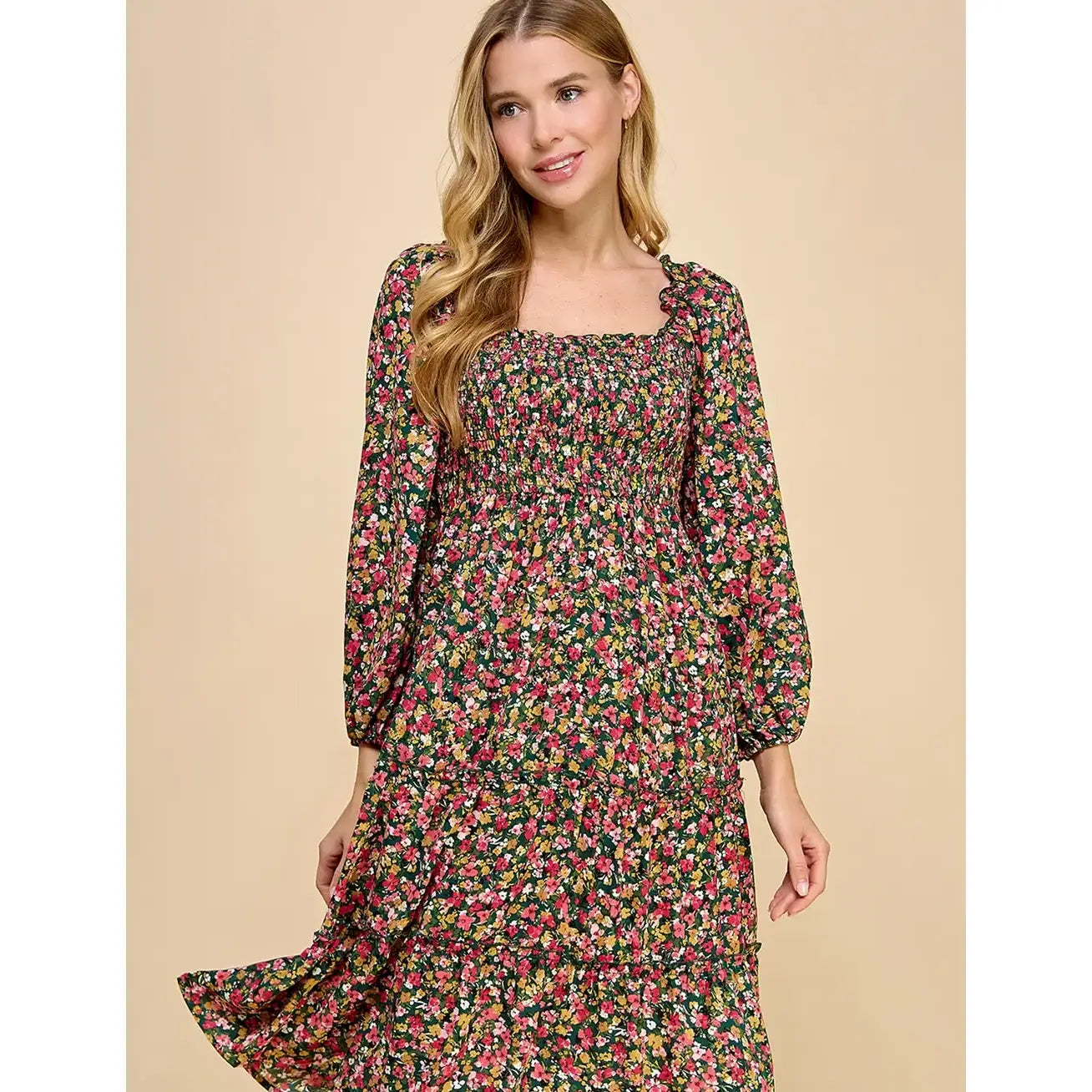 TIERED DRESS W/SMOCKING & LONG SLEEVE A450877M68