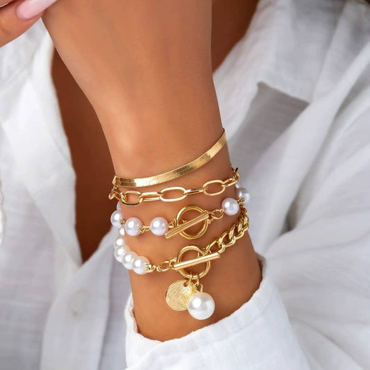 Pearl Chain Herringbone Bracelet