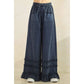 RUFFLE TRIM WIDE LEG PANTS