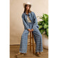 Frayed Detail Plaid Wide Leg Jeans