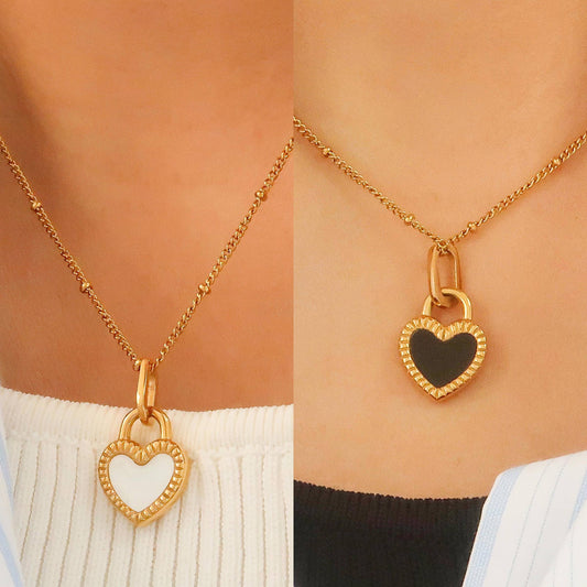 Double-Sided Black & White Heart Necklace