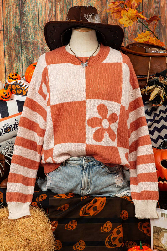 Checker Floral Stripe Sweater