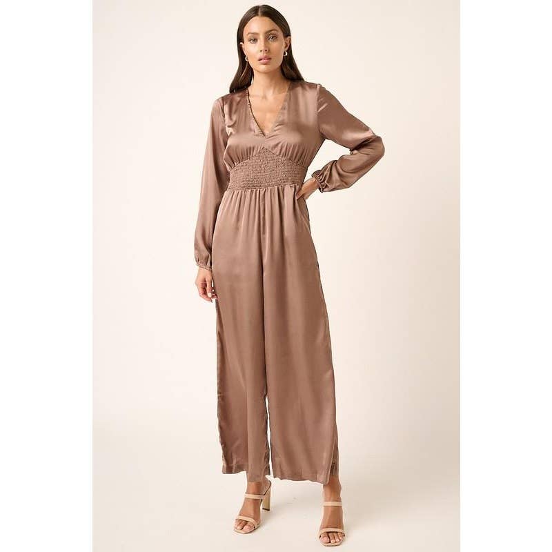 Mocha Smocking Waist Jumpsuit