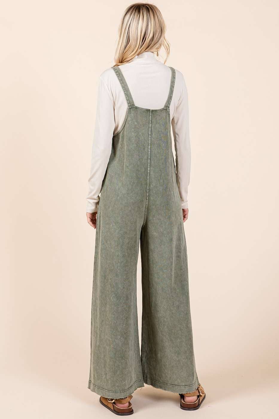 Mineral Washed Buttoned Strap Jumpsuit