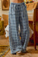 Frayed Detail Plaid Wide Leg Jeans