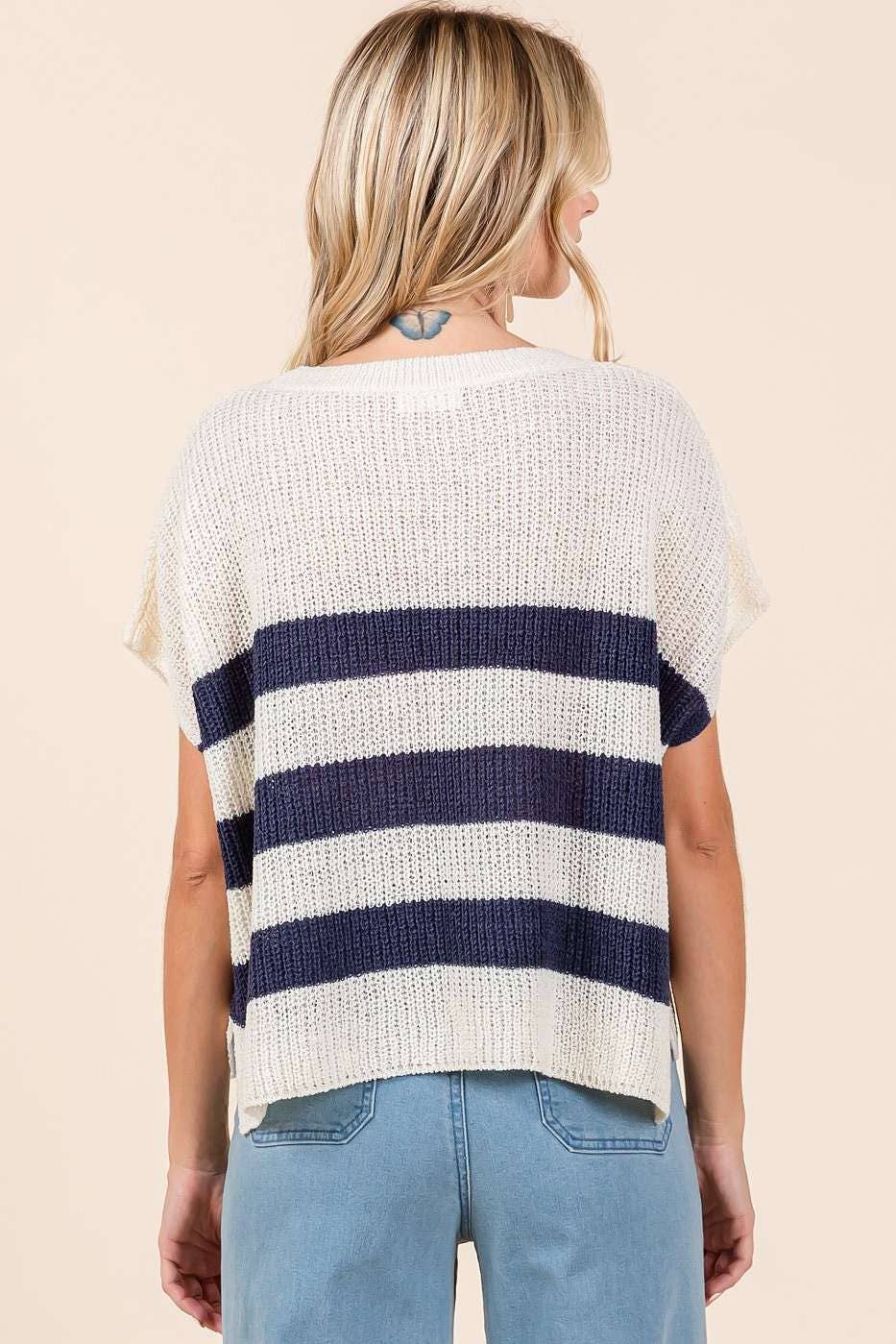 Striped Short Sleeve Sweater