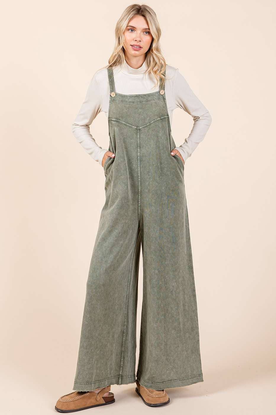 Mineral Washed Buttoned Strap Jumpsuit