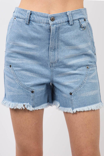 Washed Denim Shorts with Raw Edge Detail